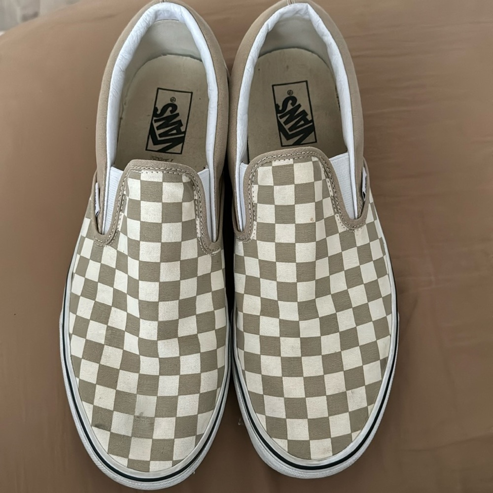 Mens Vans Shoes Classic Slip On Checkerboard Tan Beige Mens 11